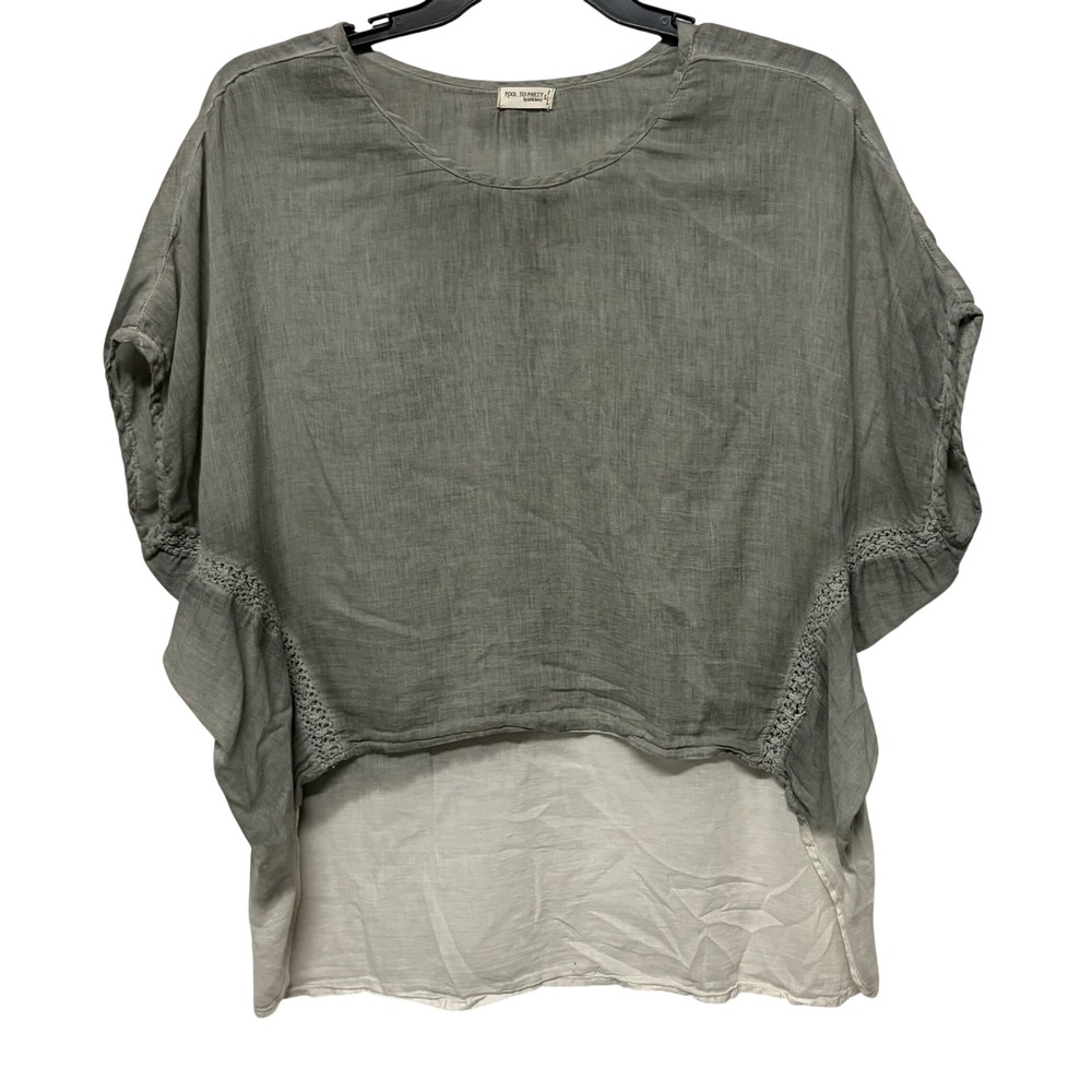 Pool To Party by Subtle Luxury  Grey Ombre Cotton Gauze Lace Trim Top S/M